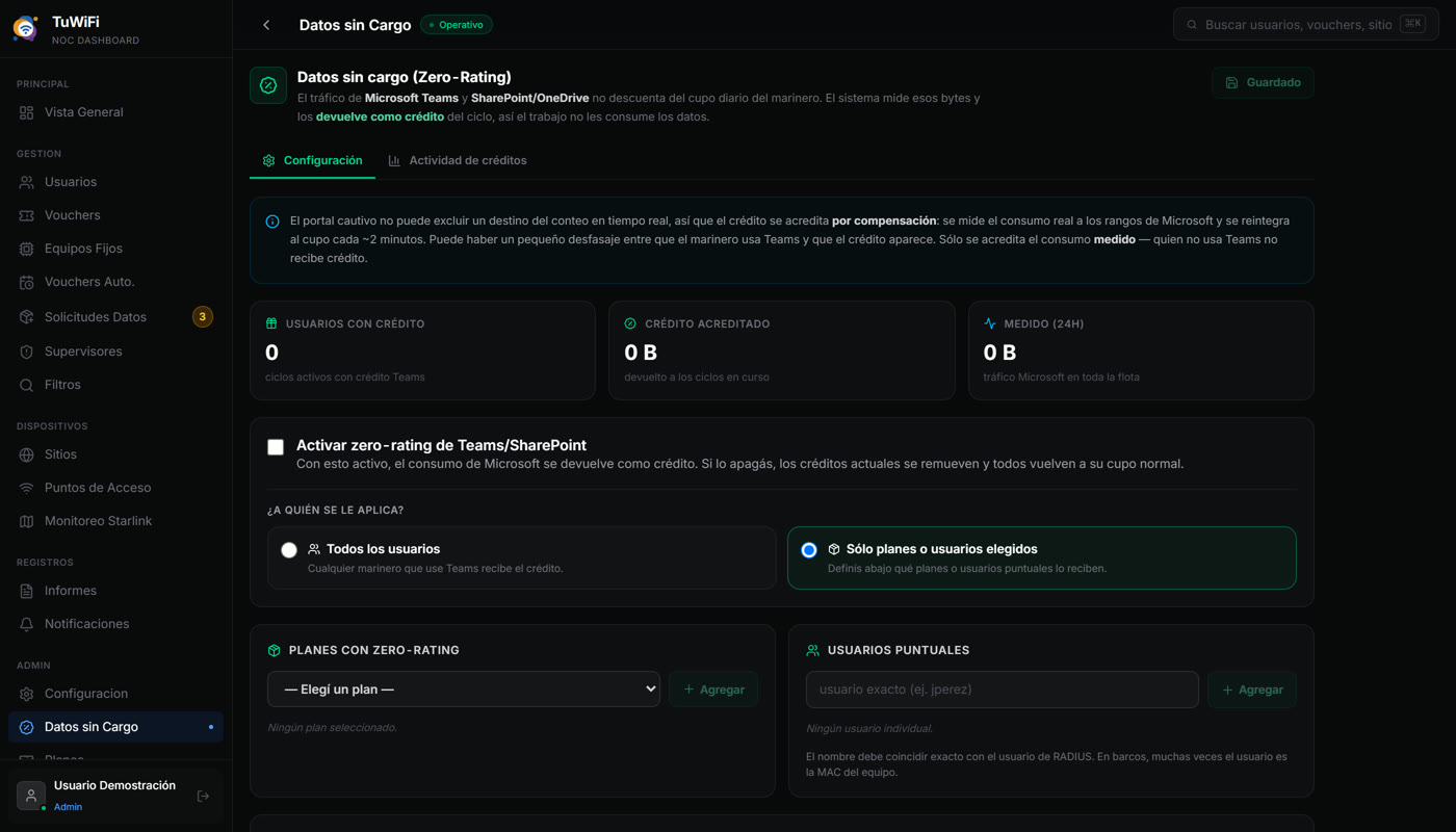 Configuración de datos sin cargo (zero-rating) para que el tráfico de apps de trabajo no descuente del cupo